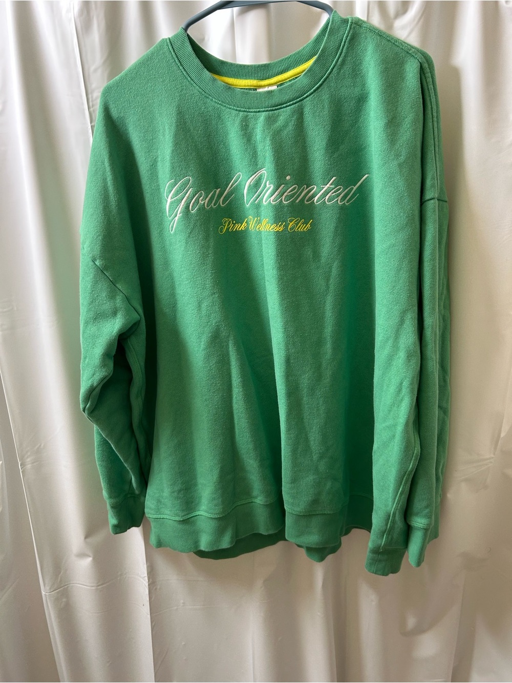 PINK Victoria's Secret Green Crewneck Sweatshirt with Yellow Script